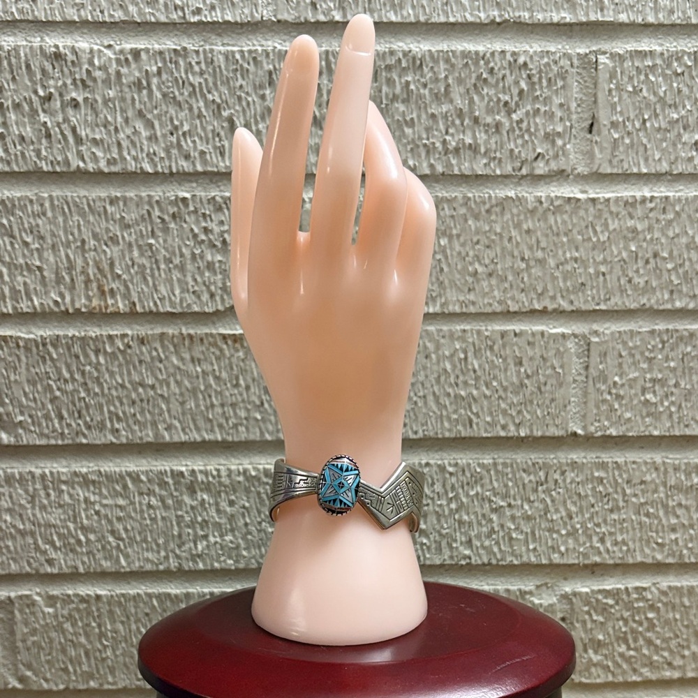 SOLD Sterling RMT X Carolyn Pollack Relios Morning Star Genuine Stone Inlay Cuff - Picture 2 of 14